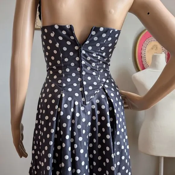 NWT Vintage 90s Laura Ashley Maxi Dress Navy Polka Dot Cottagecore Size 4 - Picture 12 of 16